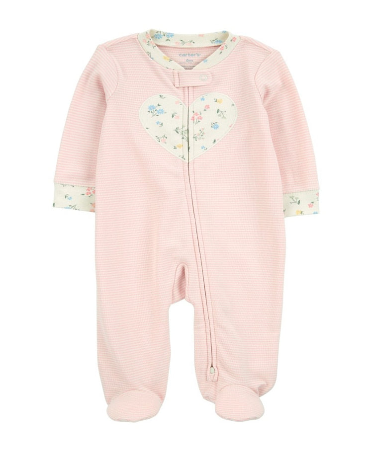 Macacão bebê manga longa com pezinho listras floral rosa | Carter's