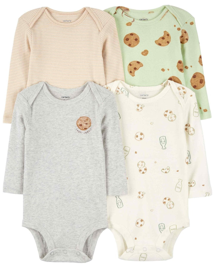 Kit body bebê 4 peças manga longa biscoitos multicor | Carter's