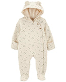 Macacão bebê matelassê com capuz árvores orelhinha bege | Carter's