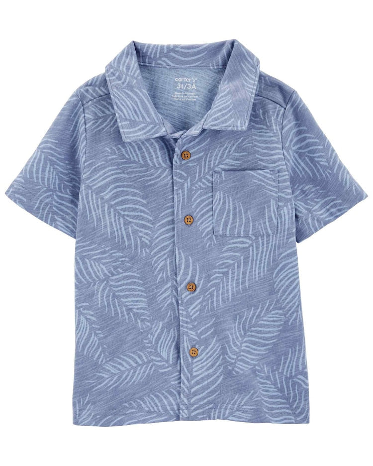 Camisa infantil com bolso folhagem azul