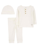 Conjunto longo bebê 2 peças e touca canelado branco |