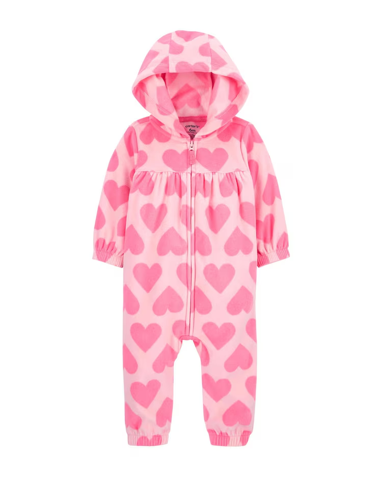 Macacão bebê de fleece corações com capuz rosa | Carter's