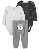 Conjunto longo bebê 3 peças bordado pinguim multicor | Carter's