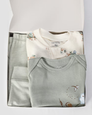 Kit conjunto longo bebê 3 peças tartaruga com listras + caixa presente P nuvens multicor |