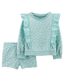 Conjunto Infantil  2 Peças Floral Verde Água Tam 2 a 5