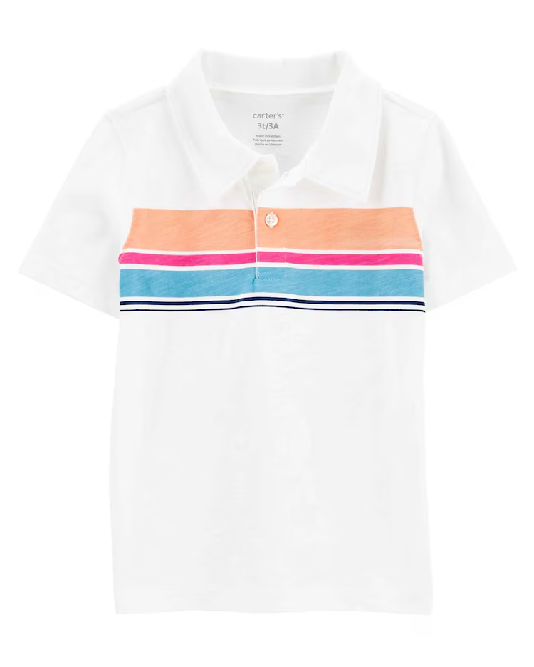 Camisa polo infantil com botões listrada branca |