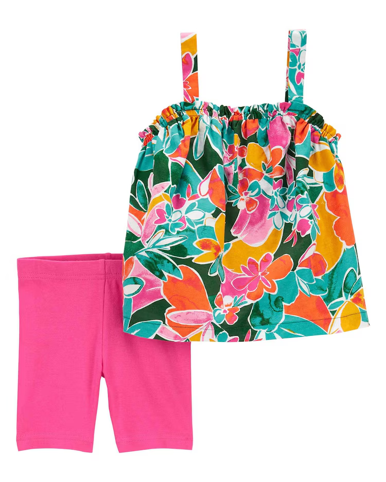 Conjunto curto infantil 2 peças com elástico floral multicor |