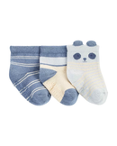 Kit meia bebê 3 pares listras panda multicor |