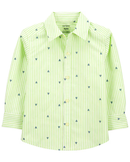 Camisa infantil com colarinho listrada barquinhos verde |