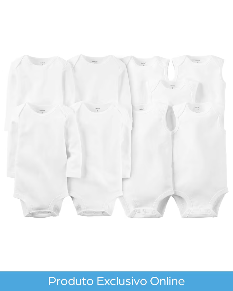 Kit body bebê 9 peças manga longa e regata branco |
